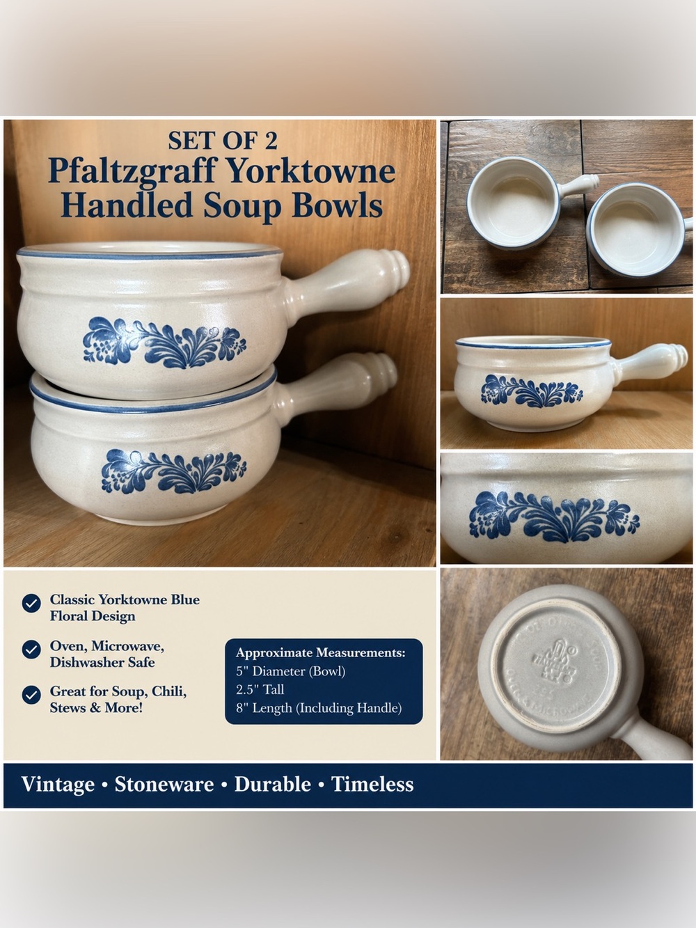 PFALTZGRAFF Yorktowne USA Vintage Set of Two Onion Soup Bowls Crocks Ovenware
